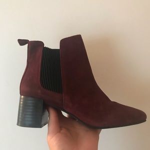Maroon Zara Suede Chelsea Low Heel Boots